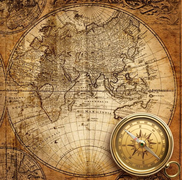 Фреска Компас и карта мира под старину