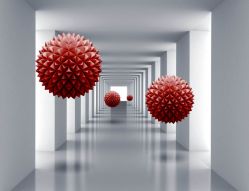 Фреска 3D Красные шары в тоннеле